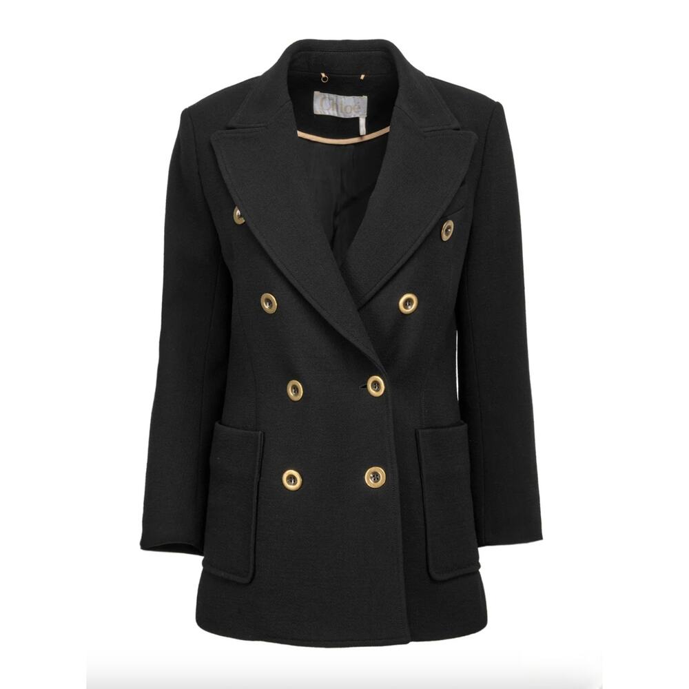 Chloé Black Double Breasted Virgin Wool Coat FR40
